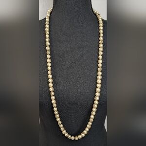 Vintage Faux Ivory Pearl Necklace With Gold Tone Weaved Chain Art Deco Style